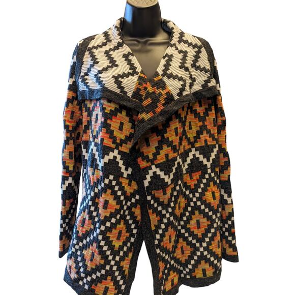 Bass Cardigan Womens Small Southwestern Open Front Boho Geometric Fall Sweater - Picture 1 of 16